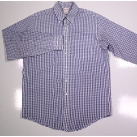 Brooks Brothers Blue/White Checkered Non-Iron Cotton Dress Shirt (38) 15-34 - Picture 2 of 7